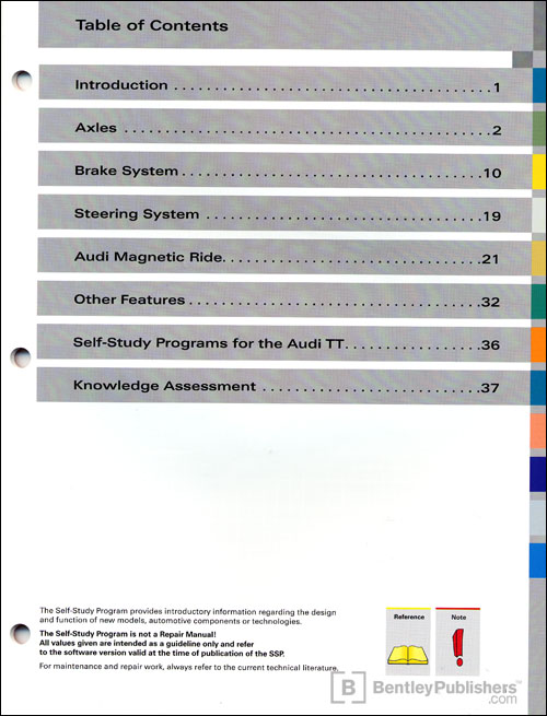 The 2008 Audi TT Running Gear Technical Service Training Self-Study Program Table of Contents