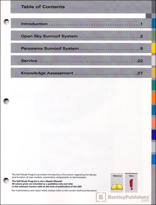 Audi Open Sky and Panorama Sunroof Systems Technical Service Training Self-Study Program Table of Contents