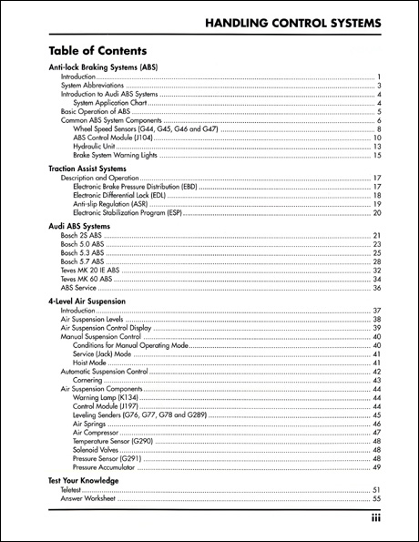 Audi Handling Control Systems Design and Function Technical Service Training Self-Study Program Table of Contents