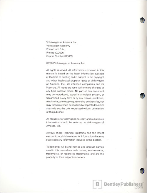 Volkswagen TDI Diesel Self-Study Program copyright page