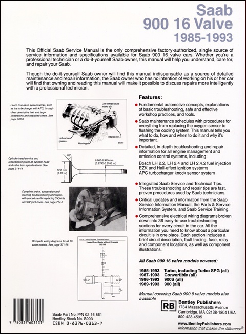 Saab 900 16 Valve Official Service Manual: 1985-1993 back cover